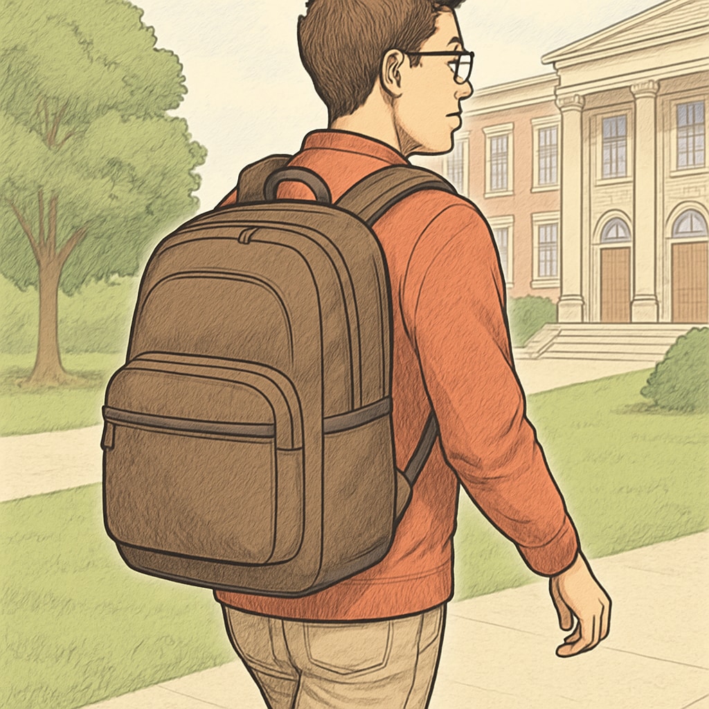 College student on campus with a spacious backpack