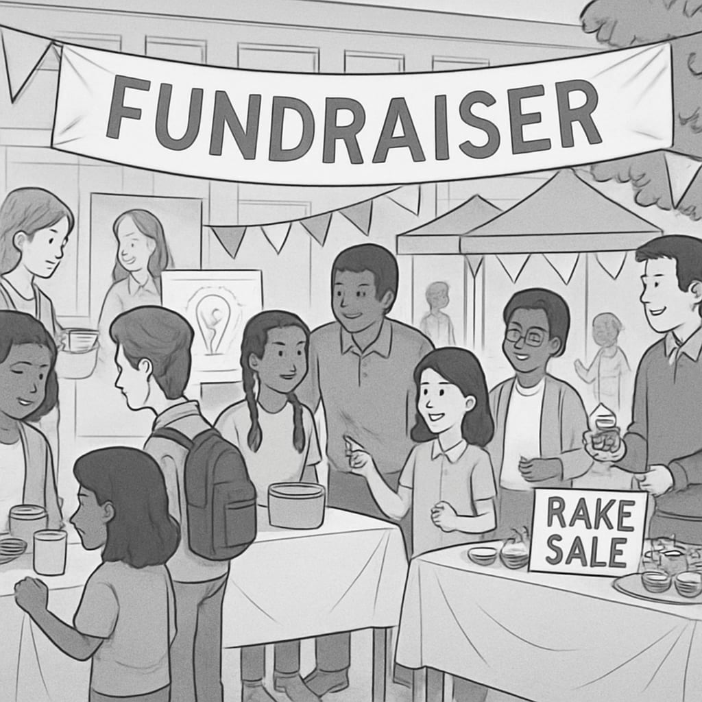Students and parents engaging in an inclusive school fundraising activity.