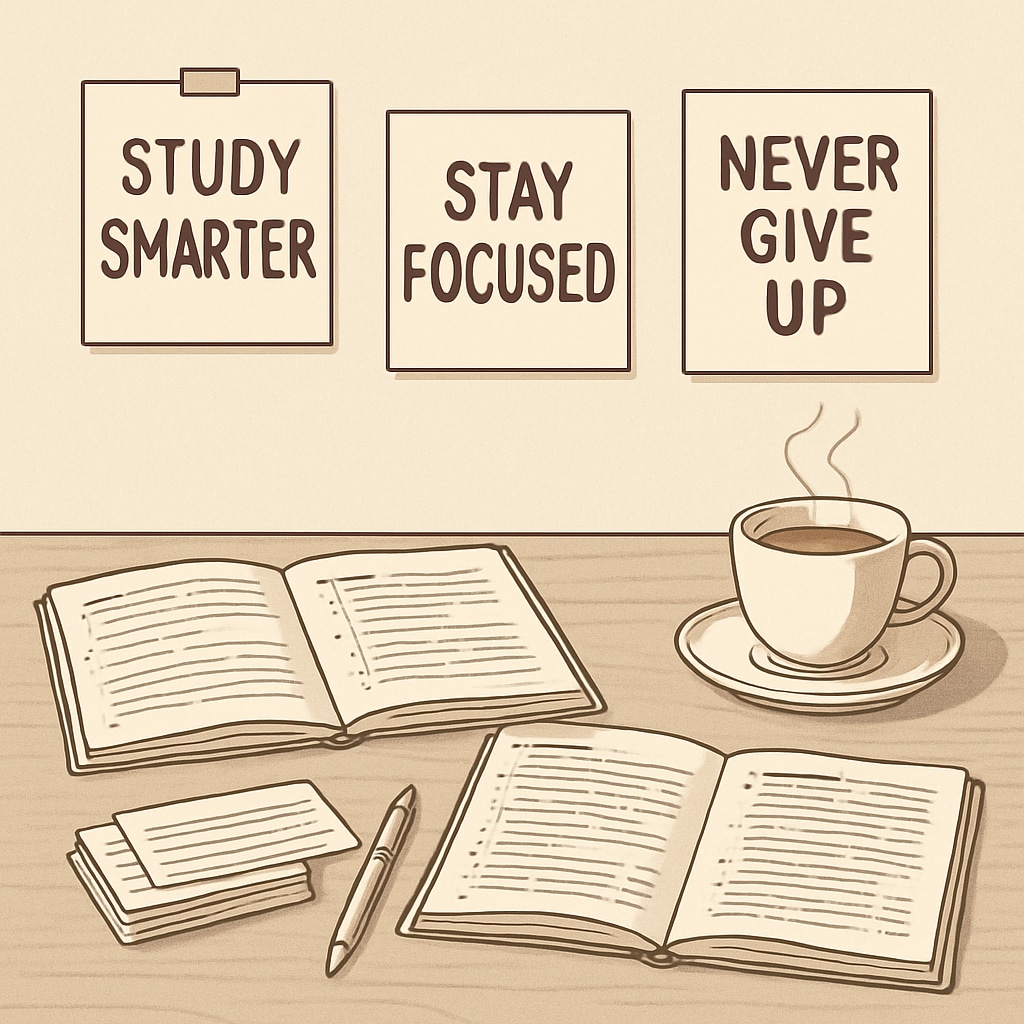 Organized study space promoting stress-free OAE exam preparation.