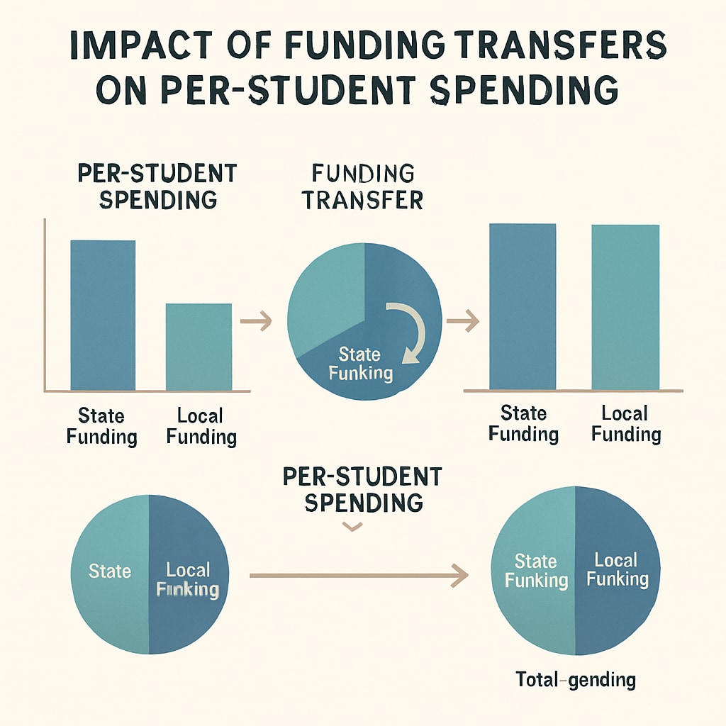 An infographic illustrating the impact of funding transfers on per-student spending data. Infographic showing funding transfers and per-student spending in school budgets.