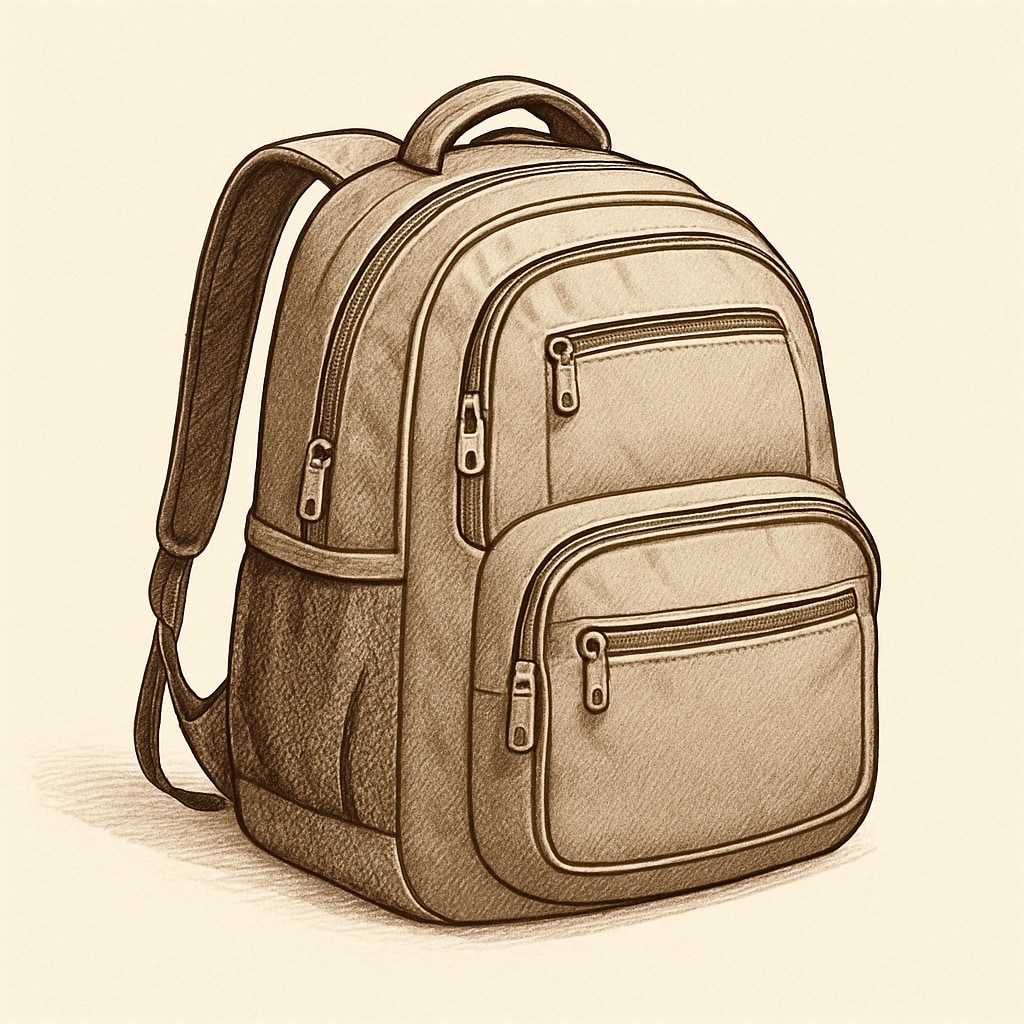 A durable college backpack with multiple compartments displayed on a clean surface. A close-up of a college backpack demonstrating its practicality and design.