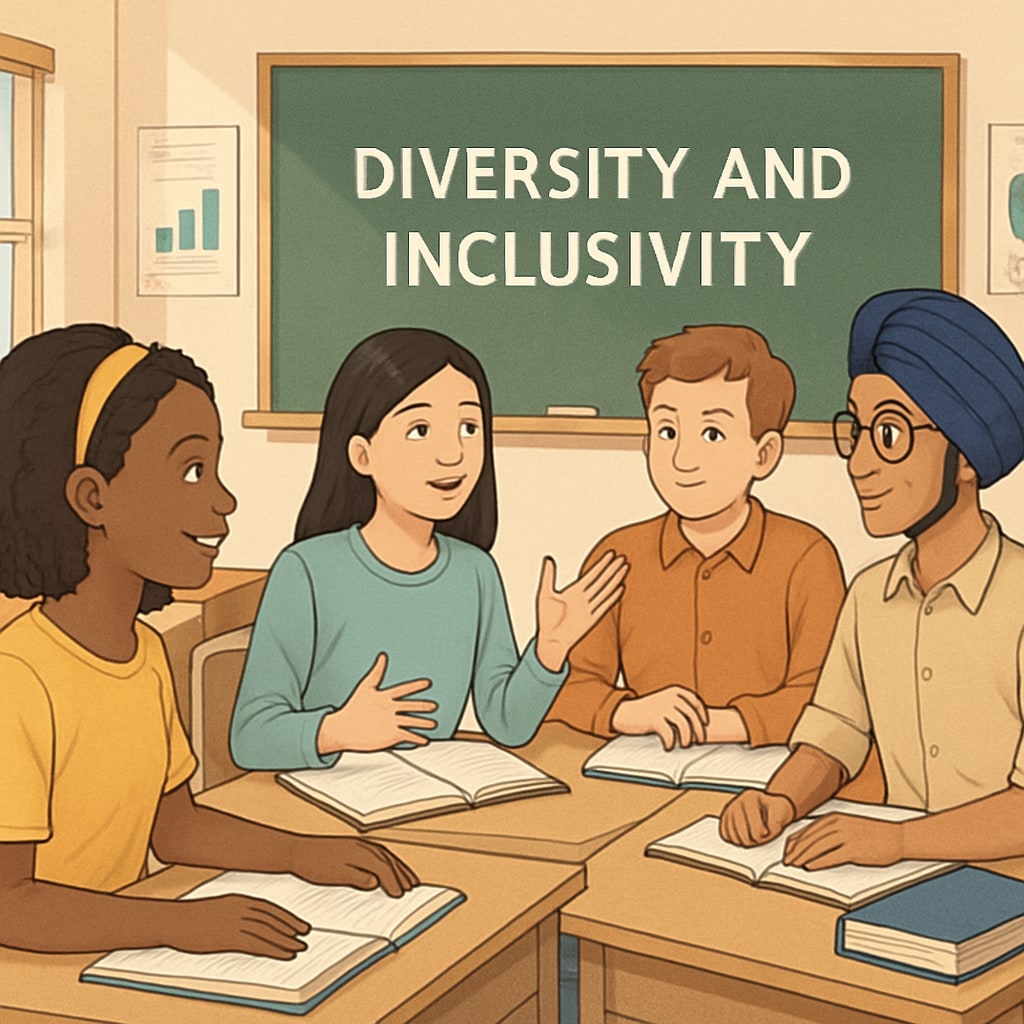 Students discussing diversity and inclusivity in a classroom setting.