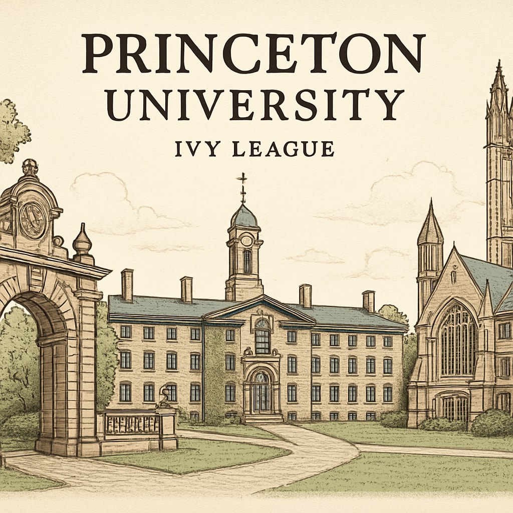 A photo of Princeton University's campus, emphasizing its iconic architecture and status as an Ivy League institution. Princeton University campus, symbolizing Ivy League prestige.