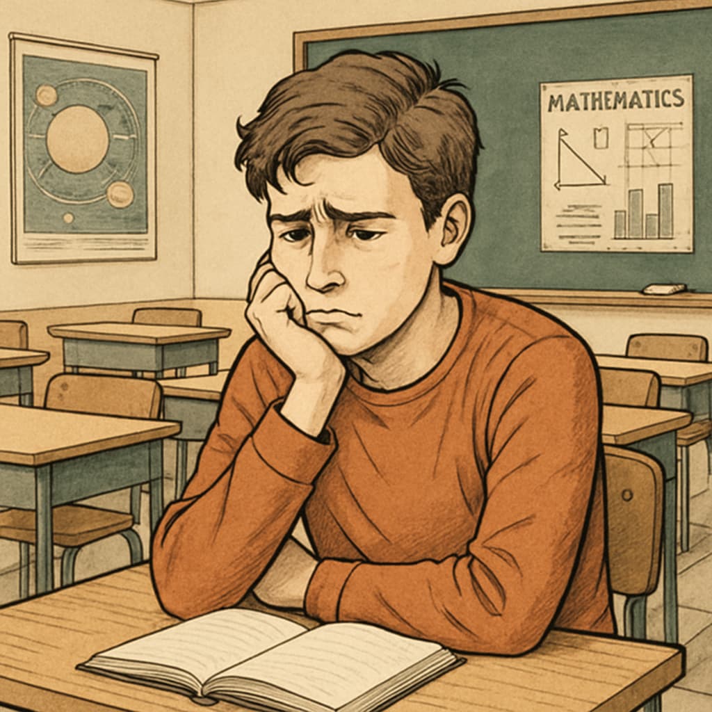 Distressed student in a classroom after facing a plagiarism accusation.