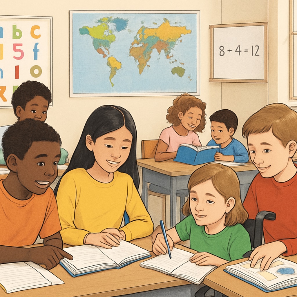 A diverse group of students in a classroom, symbolizing the need for inclusive and equitable educational systems. Diverse students in a classroom emphasizing educational equity and school choice.