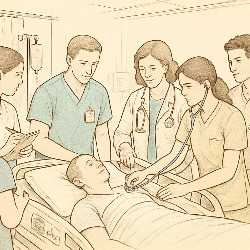Nursing students in a hospital clinical training session