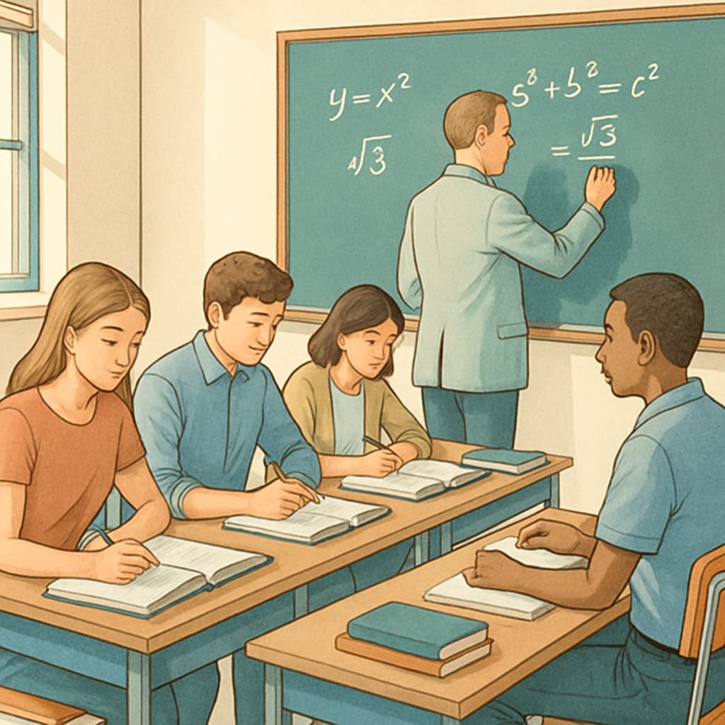 A group of students studying mathematics in a classroom setting, symbolizing academic recovery. Students studying mathematics to rebuild academic confidence and foundational skills.
