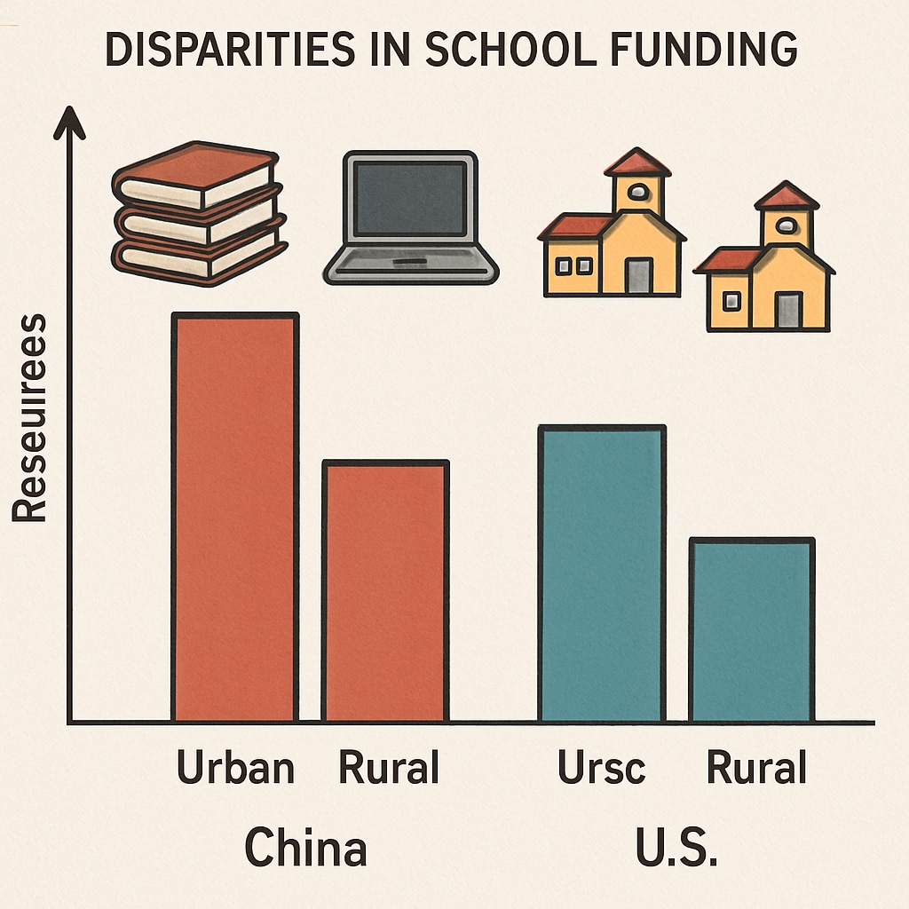 Graph comparing school funding disparities in urban vs rural areas in China and the U.S.