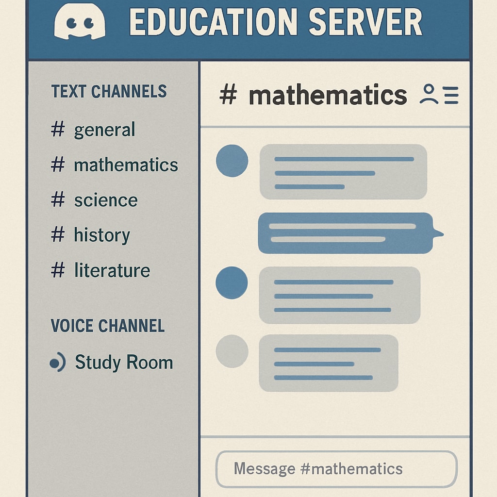 Discord server screenshot with educational channels for learning group collaboration.