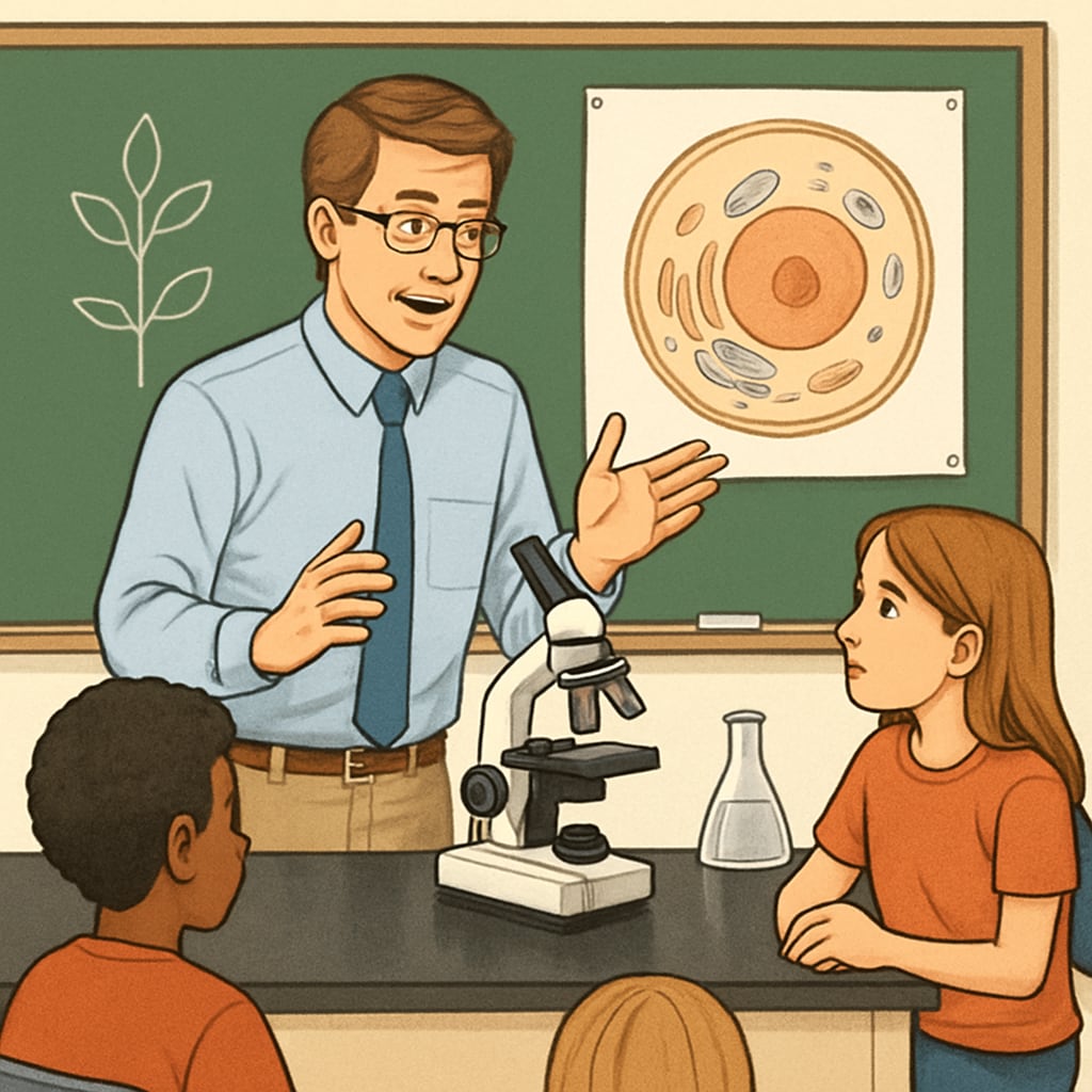 Science teacher demonstrating biology experiments in a classroom.