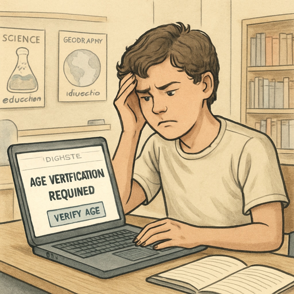 A student encountering issues with age verification while using an educational website.