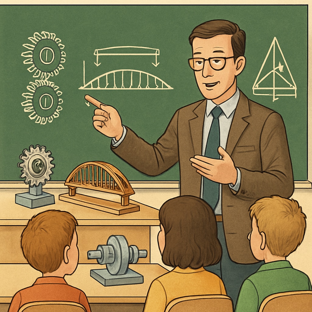 Teacher explaining engineering concepts in a classroom setting.