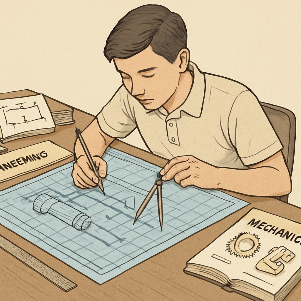 Student combining engineering and teaching tasks.