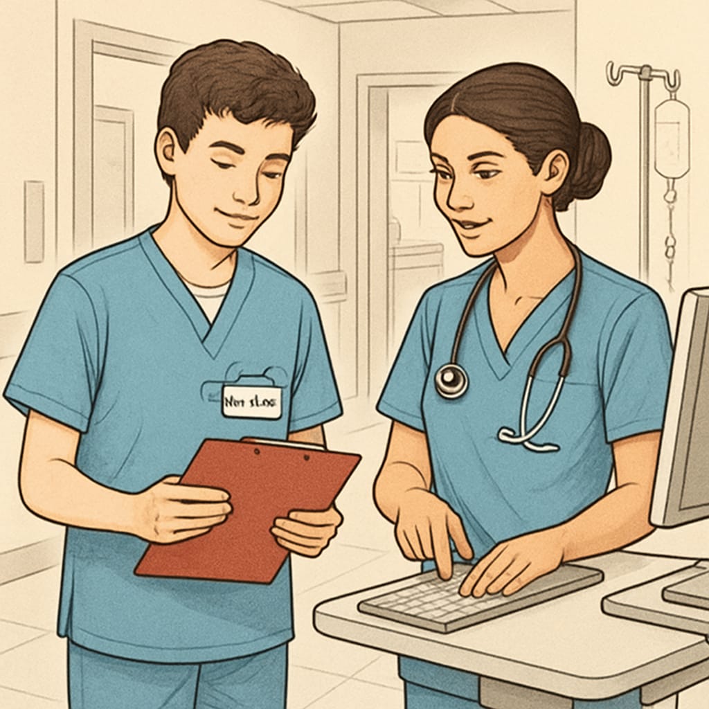High school student gaining nursing experience through hospital volunteering