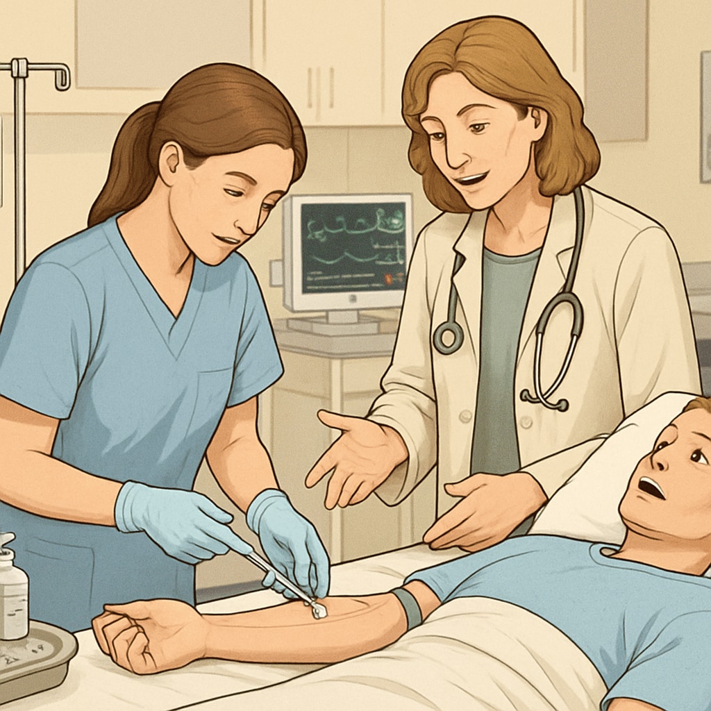 Nursing student practicing clinical skills in a simulation lab