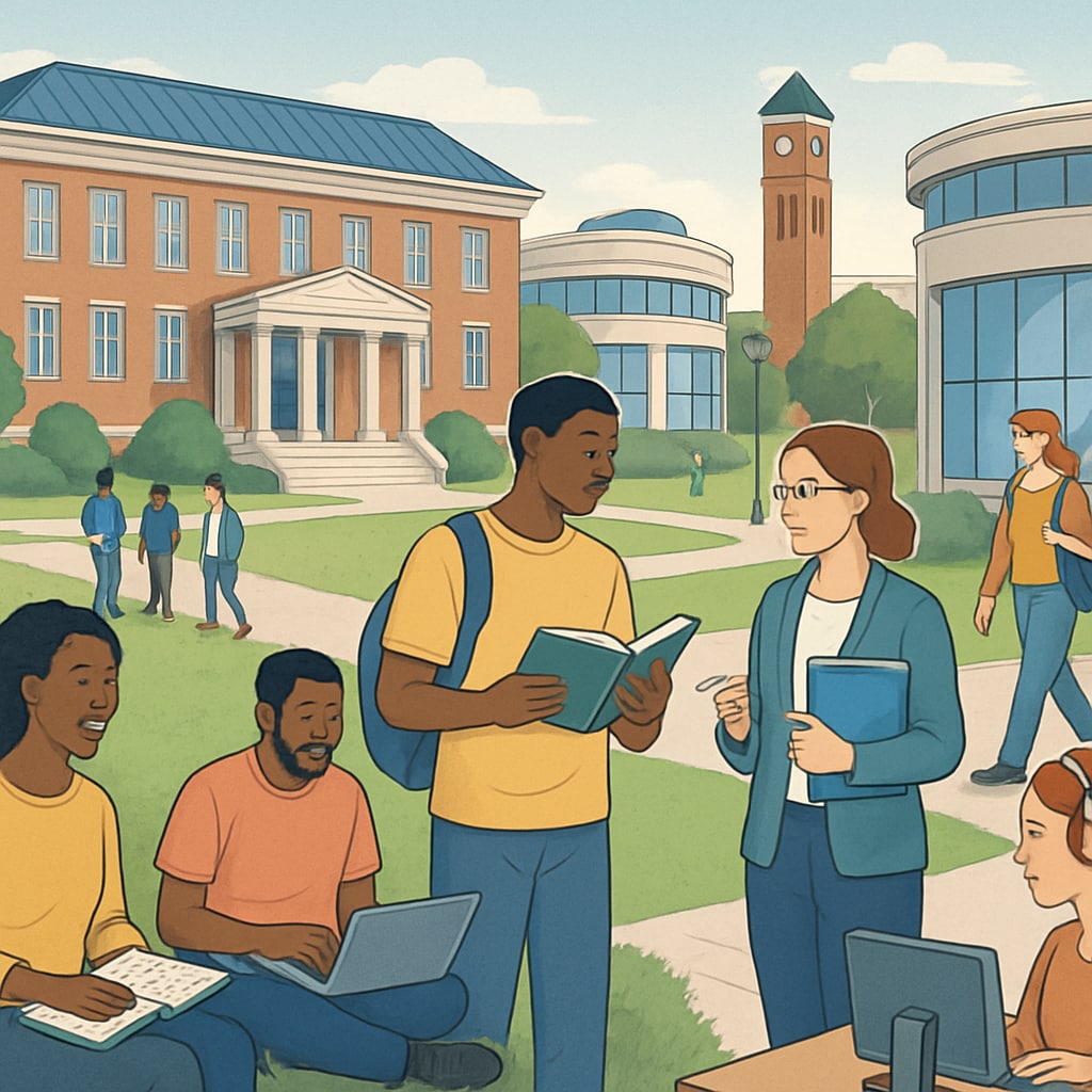 A welcoming university campus for adult learners pursuing college education.