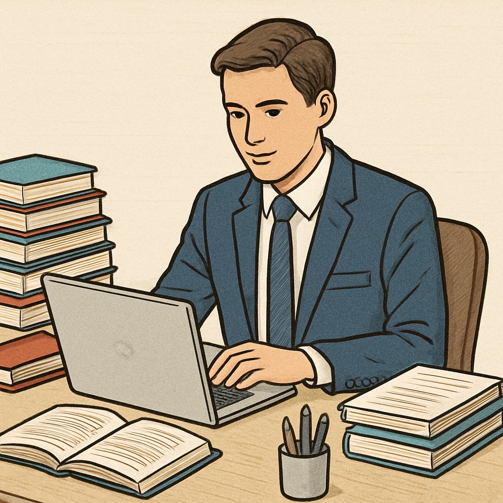 Professional balancing career and academic goals with laptop and books