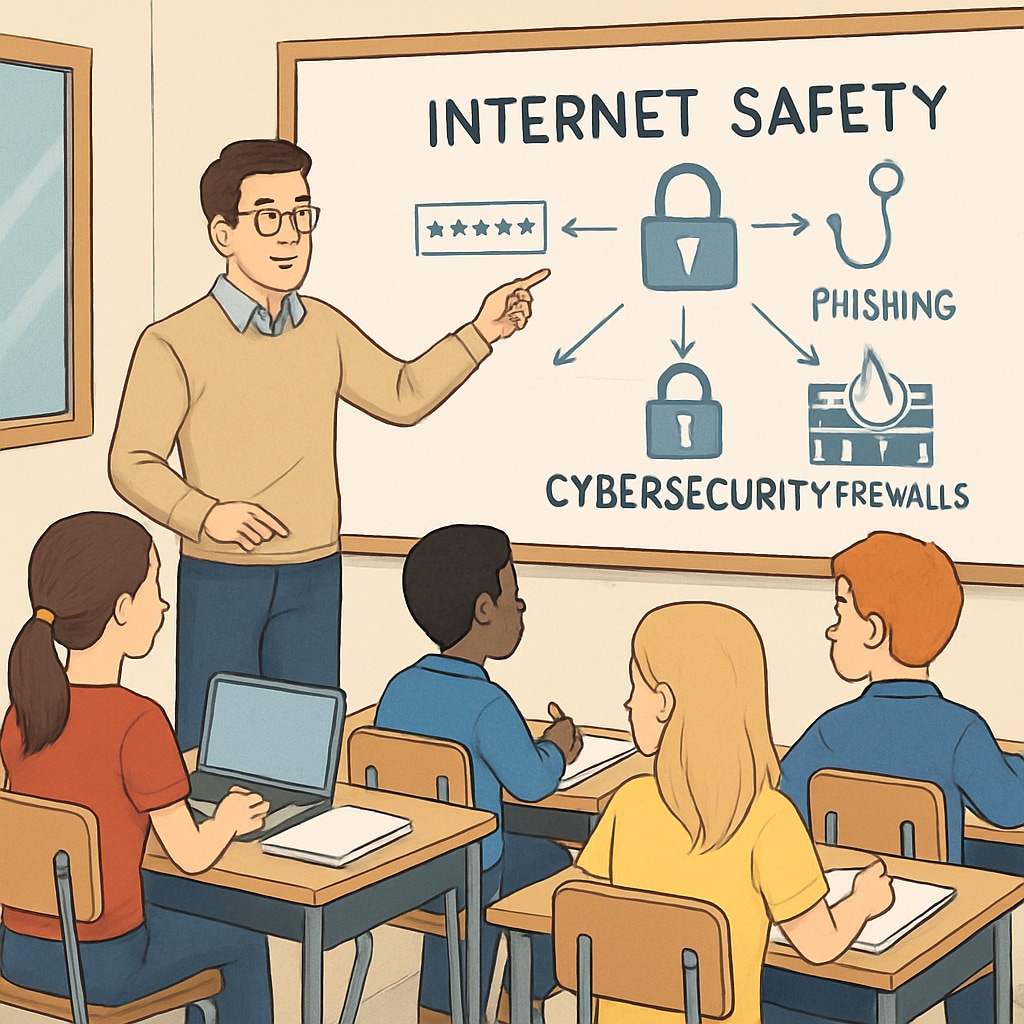 Students in a classroom learning about cybersecurity awareness.