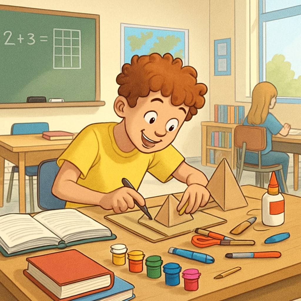 A classroom setting where a student with ADHD is working creatively on a project, highlighting their potential. ADHD student working creatively, showcasing potential missed by standardized testing.
