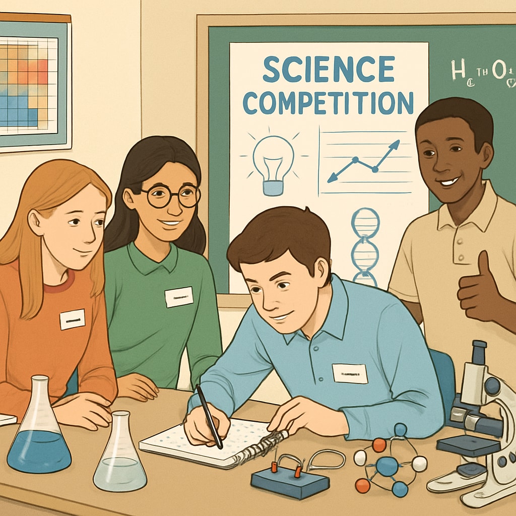 A high school student participating in a science competition, showcasing teamwork and innovation. A high school student gaining global exposure for U.S. master's application preparation.