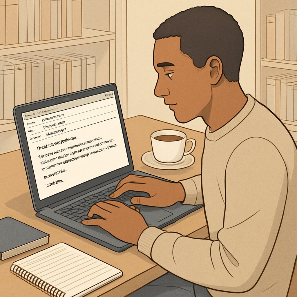 A graduate student drafting a professional email to request an interview with a school counselor. Graduate student writing an email to a school counselor for an academic assignment.