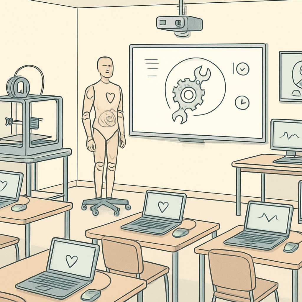 A modern classroom equipped with advanced technology for hands-on technical training. Classroom with advanced technology illustrating Career and Technical Education.