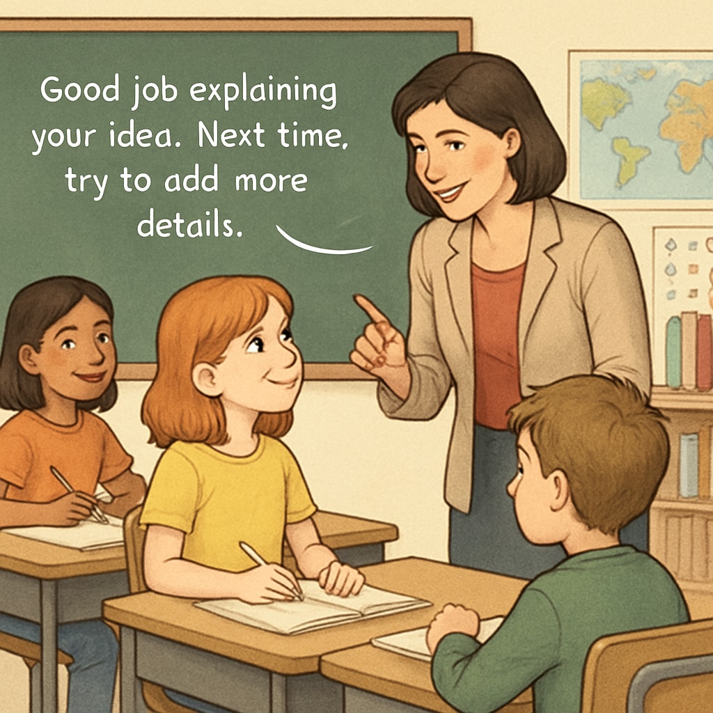 A classroom setting where a teacher is providing both constructive criticism and positive reinforcement, highlighting the balance between pressure and compassion. Balanced teaching methods combining pressure and compassion