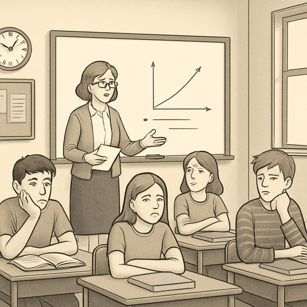A classroom setting with students appearing disengaged and uninterested during a lecture. Students showing signs of boredom in a traditional classroom environment.
