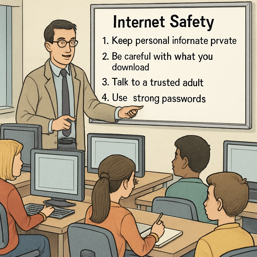 Teacher teaching students about VPN and age verification in the UK.