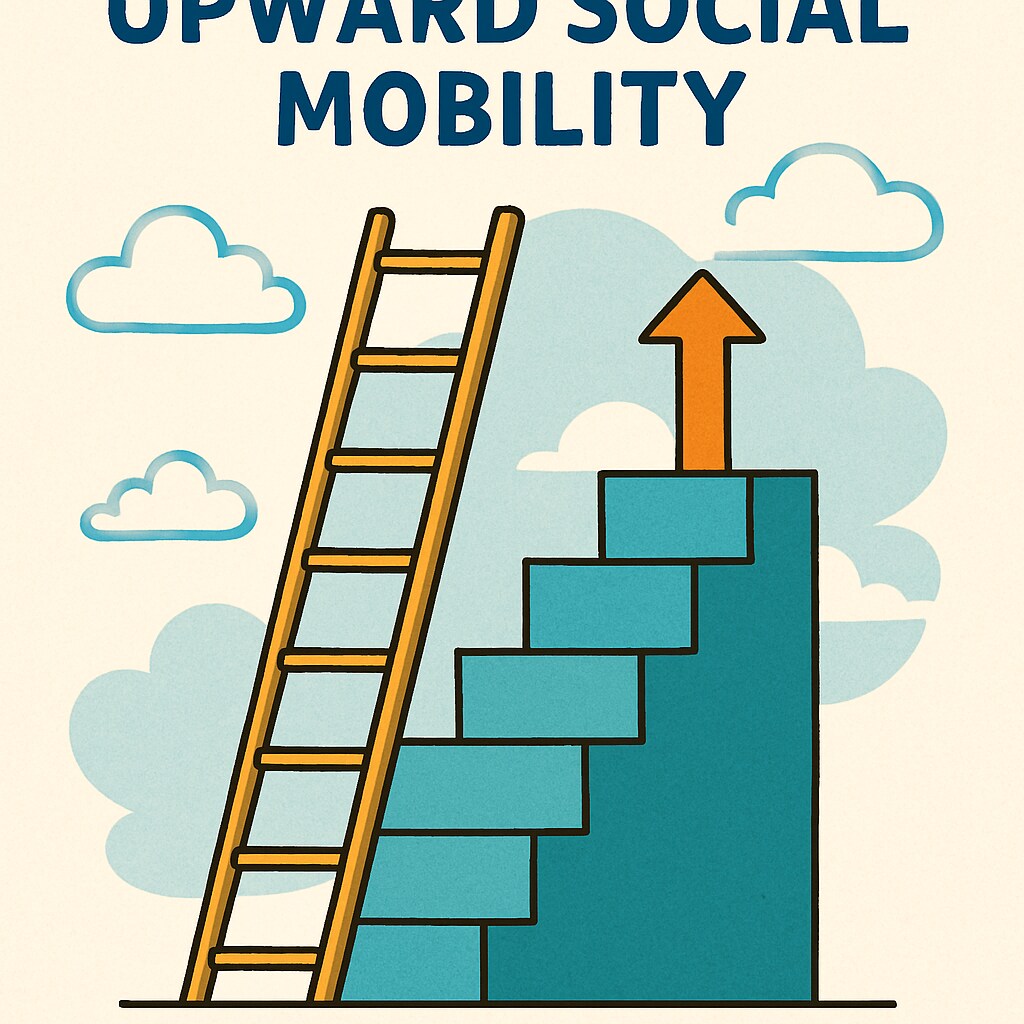 A visual representation of upward social mobility, such as a ladder metaphor or educational growth chart. A ladder or growth chart metaphor illustrating upward social mobility in education.