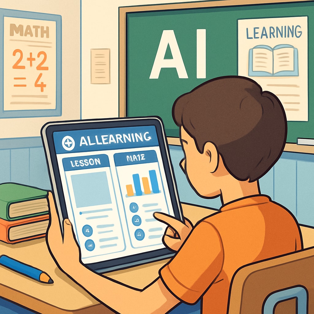 A student engaging with a personalized AI learning platform on a tablet.