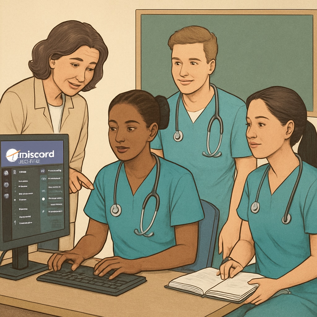 Educator helping nursing students set up a Discord study group.