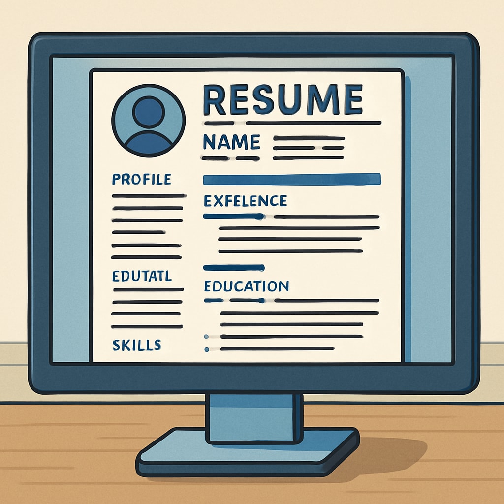 An example of a clean and professional resume template displayed on a computer screen. Professional resume template for K-12 teaching roles in Canada.