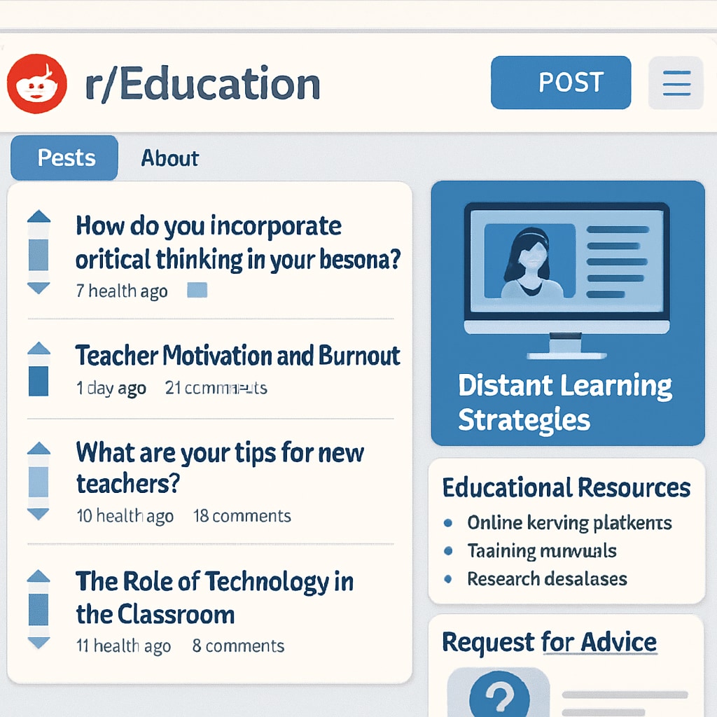 A screenshot of Reddit’s r/Education homepage showing active discussions and posts related to educational topics. Reddit r/Education homepage with community rules and posts related to education.