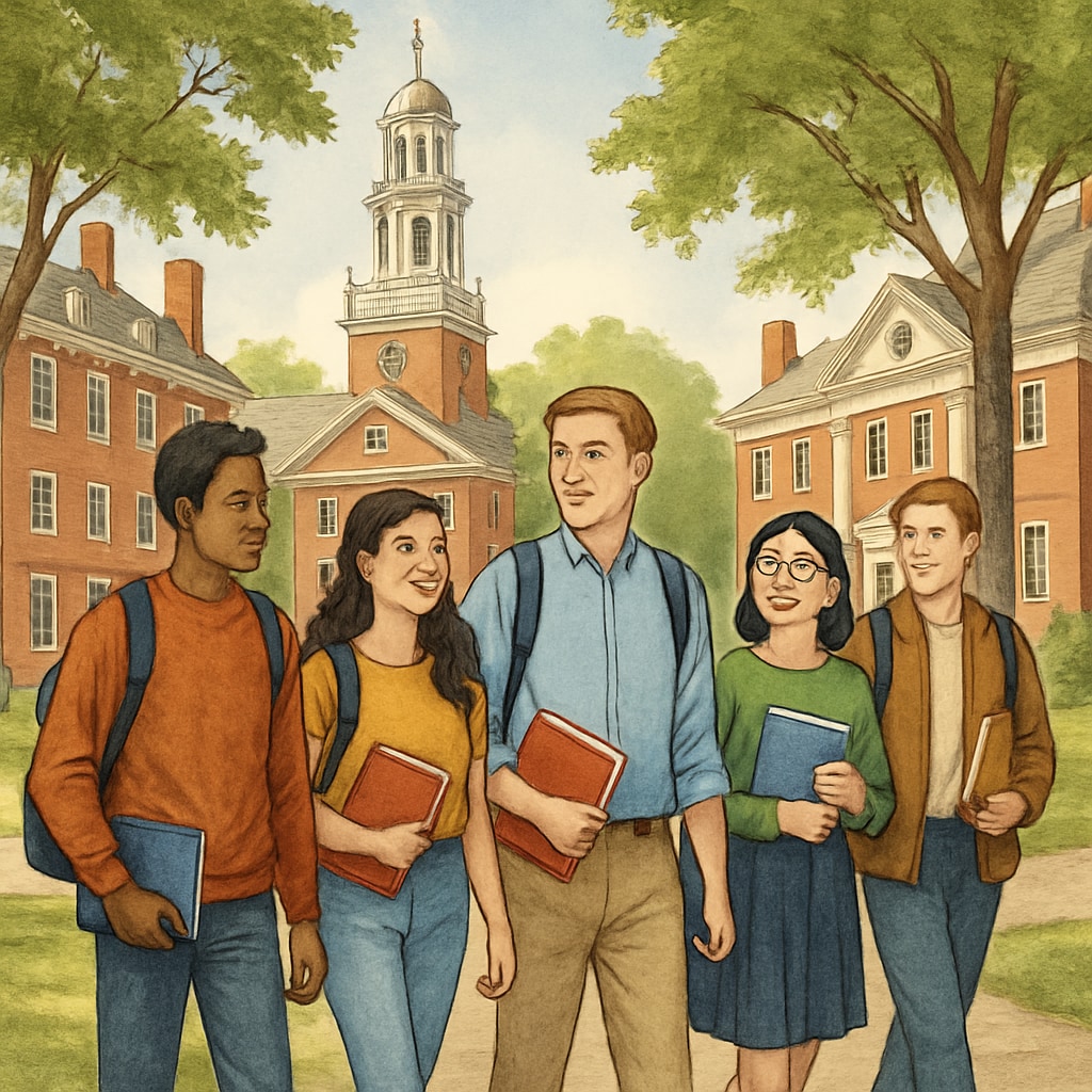 Diverse students walking through Harvard Yard, showcasing campus inclusivity.
