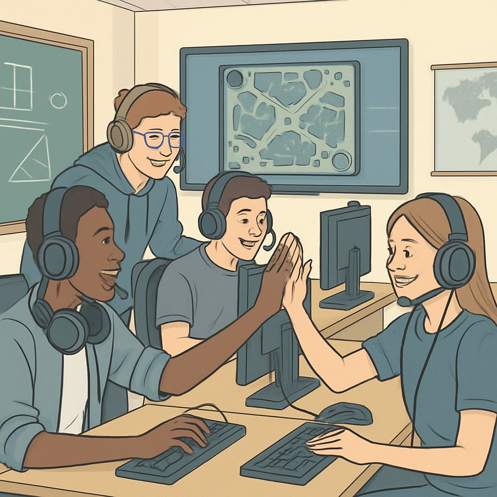 Students engaging in esports as part of a classroom lesson, showcasing teamwork and learning.