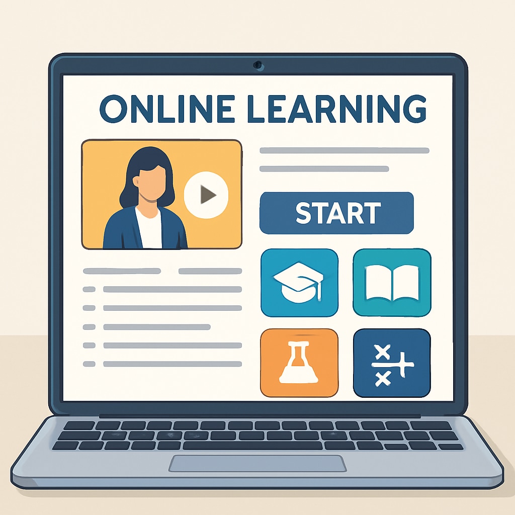 A laptop displaying an online learning platform interface, symbolizing accessible education options for high school students. Online learning platform interface for external education resources