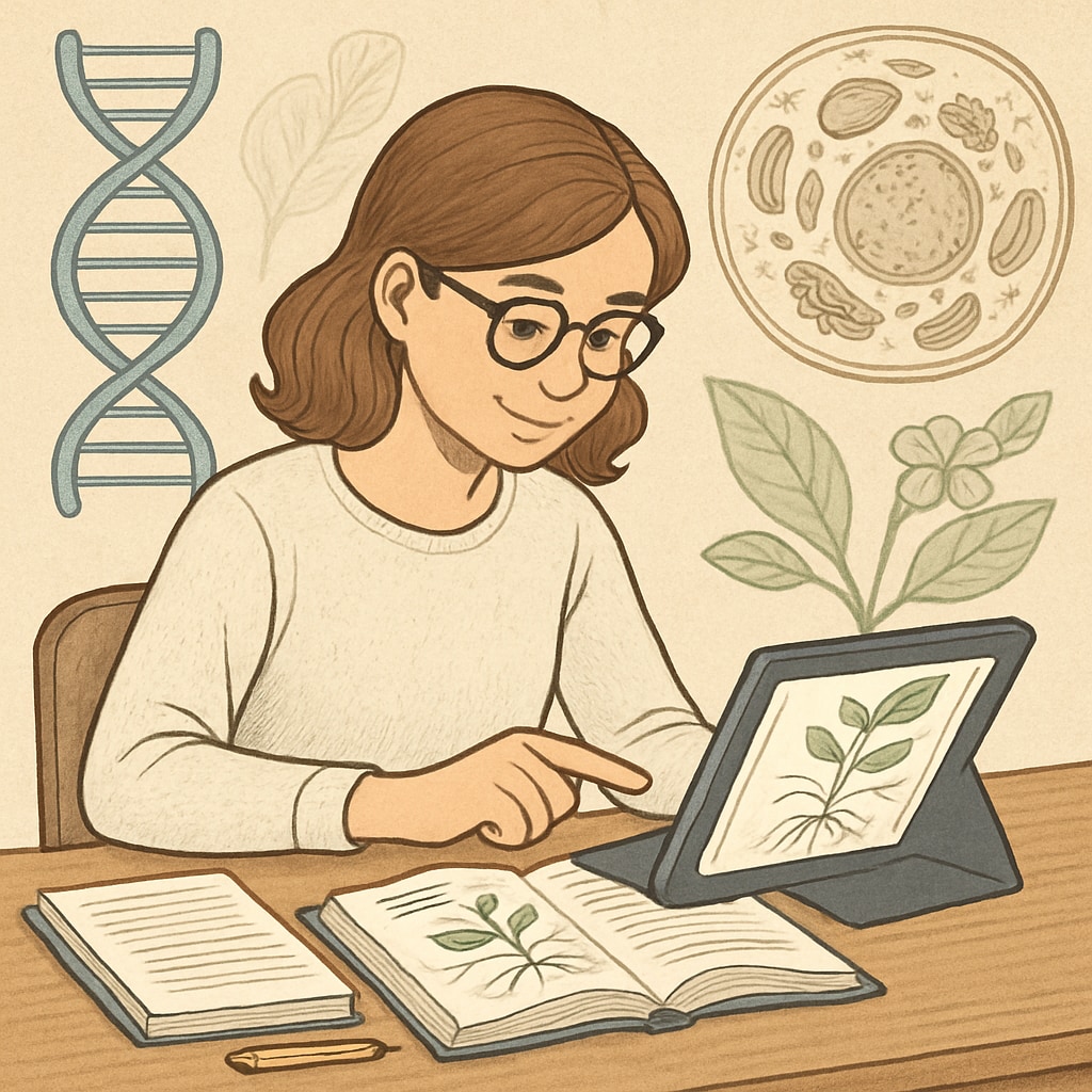A student studying biology with adaptive learning technologies, illustrating personalized education in action. Student using adaptive technologies for biology studies.