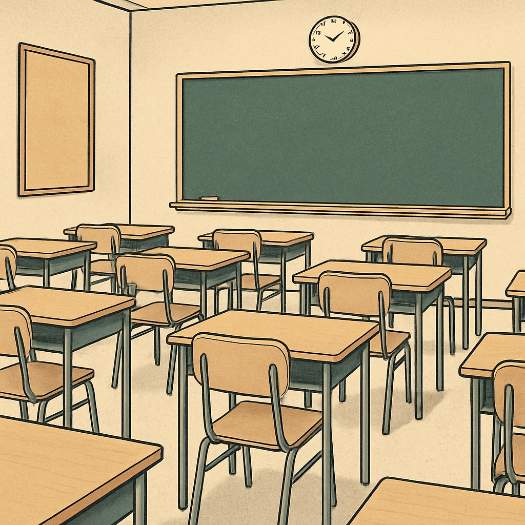 A classroom with empty desks, symbolizing the impact of absenteeism in schools due to strict attendance policies. Empty desks in a classroom related to absenteeism and attendance policies.