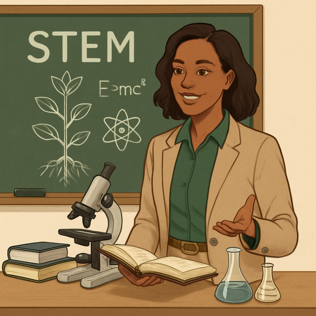 A biology graduate teaching a STEM class, symbolizing the transition to education. Biology graduate teaching a STEM class, representing the biology-to-education shift.
