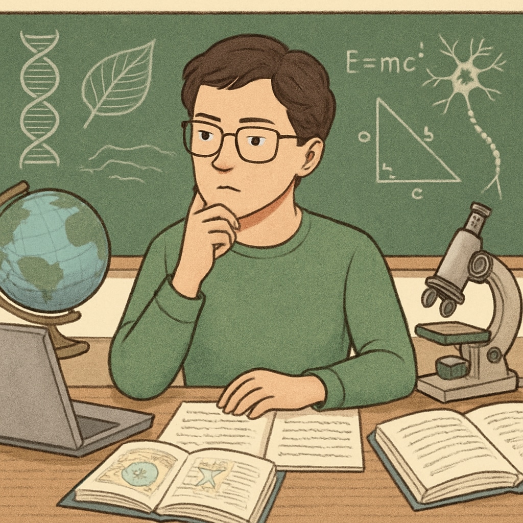 A biology student researching education master's programs, showcasing the planning phase of the transition. Biology student researching education master's programs for a career transition.