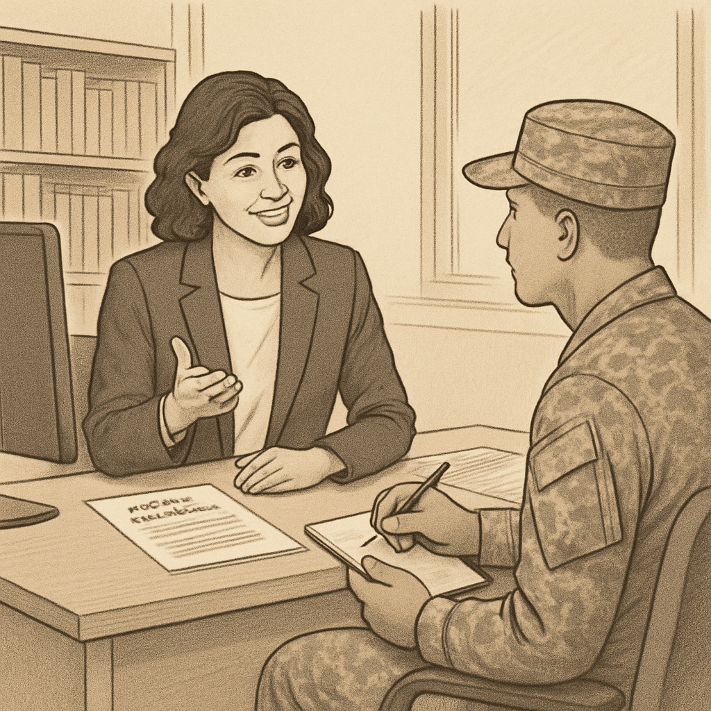 University advisor and veteran discussing credit transfer policies.