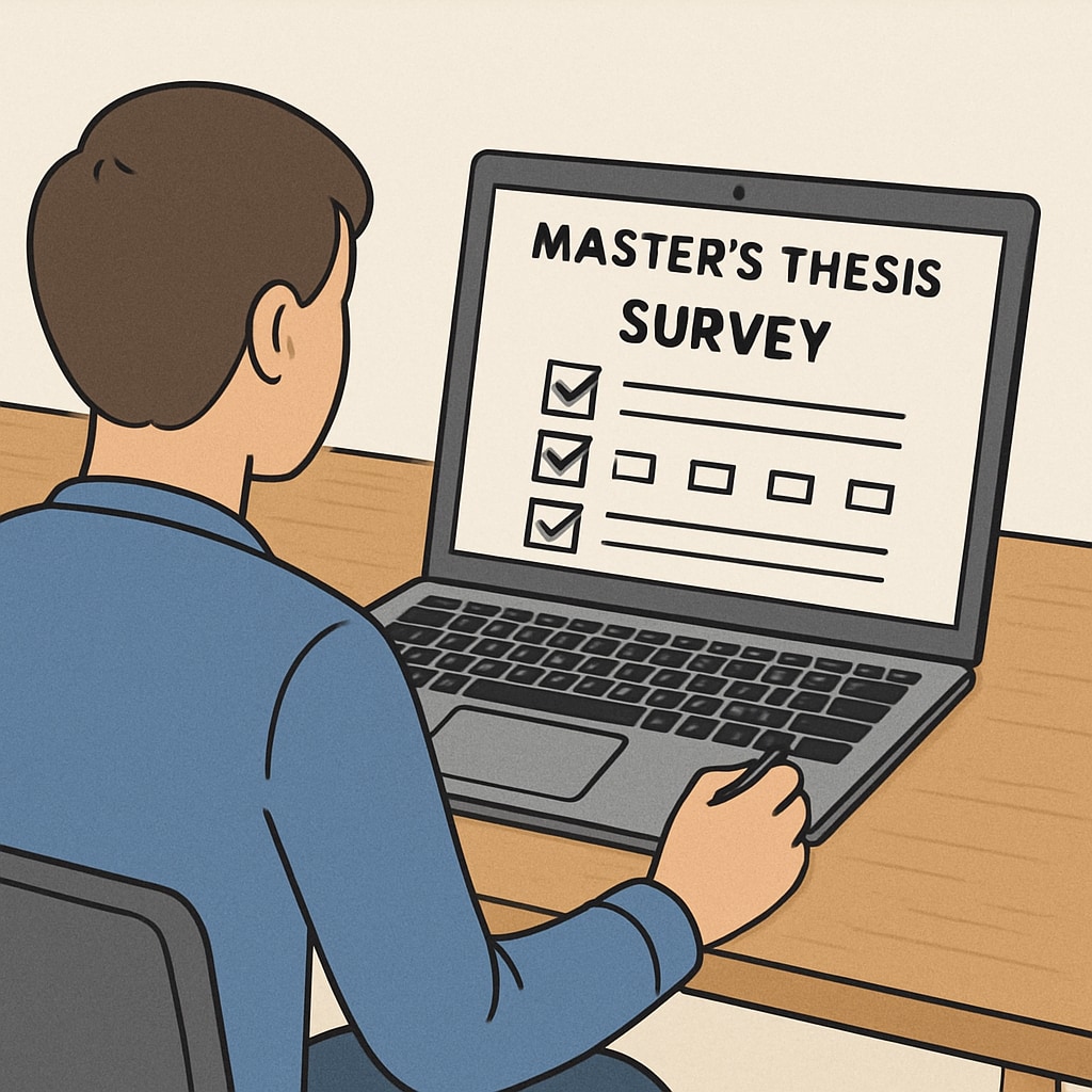 A person completing a survey form on a laptop for academic research.