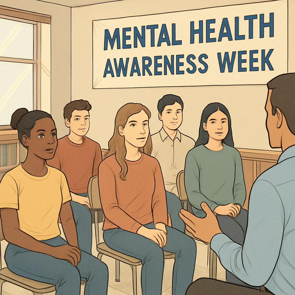 High school students participating in a mental health assembly led by medical students.
