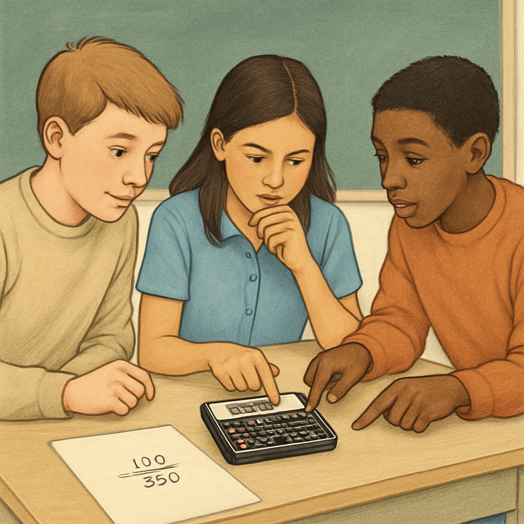 Students using an HP 11c calculator in a classroom setting, demonstrating collaborative problem-solving and logical reasoning. Classroom image of students working together with the HP 11c calculator for mathematics learning.