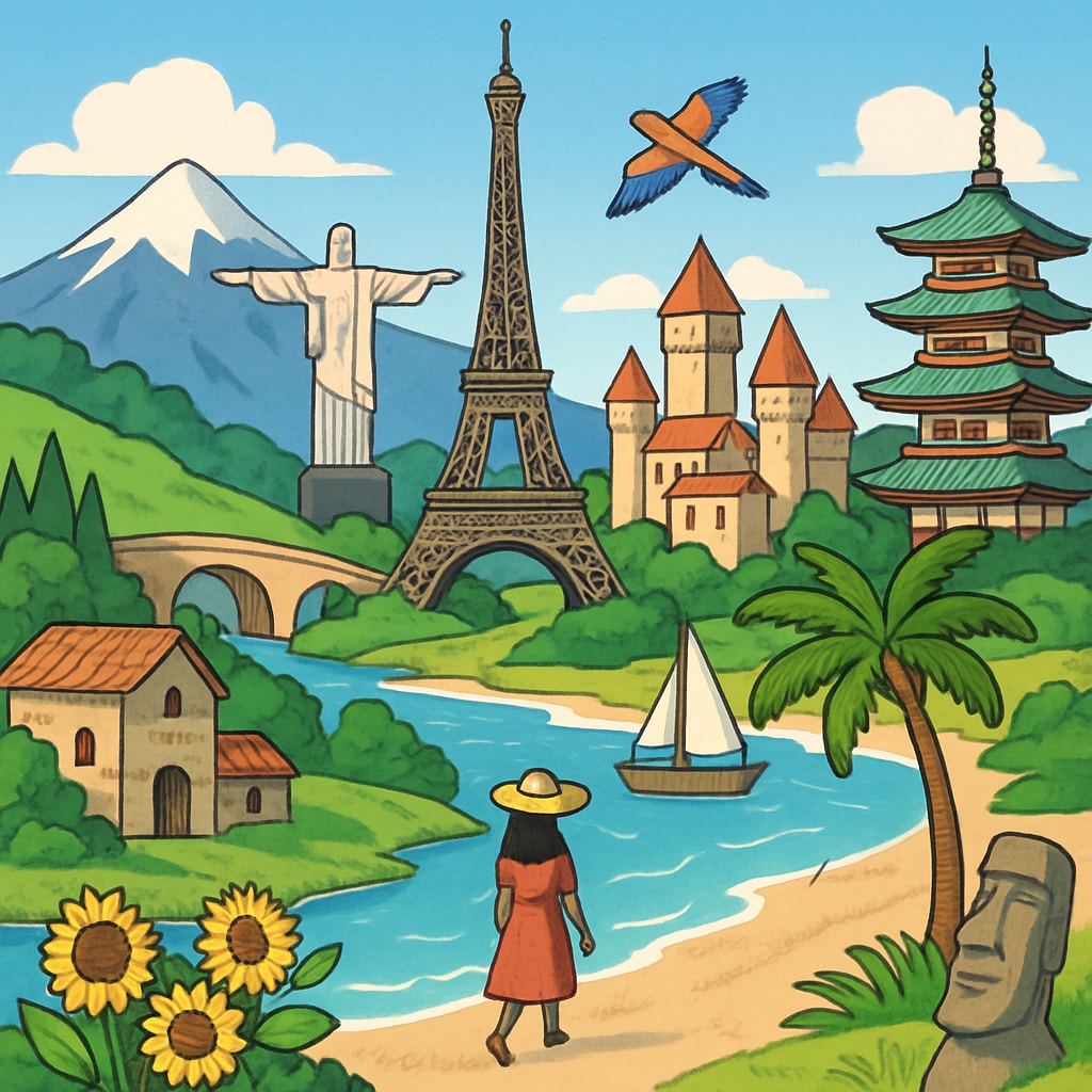 A vibrant travel destination showcased in a short video thumbnail, illustrating the appeal of such content for tourism decisions. Short video thumbnail showing a scenic travel destination, influencing tourism decisions.