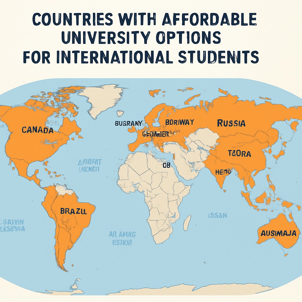 A map highlighting countries with affordable university options for international students. A world map showing affordable education destinations for AS-Level students.