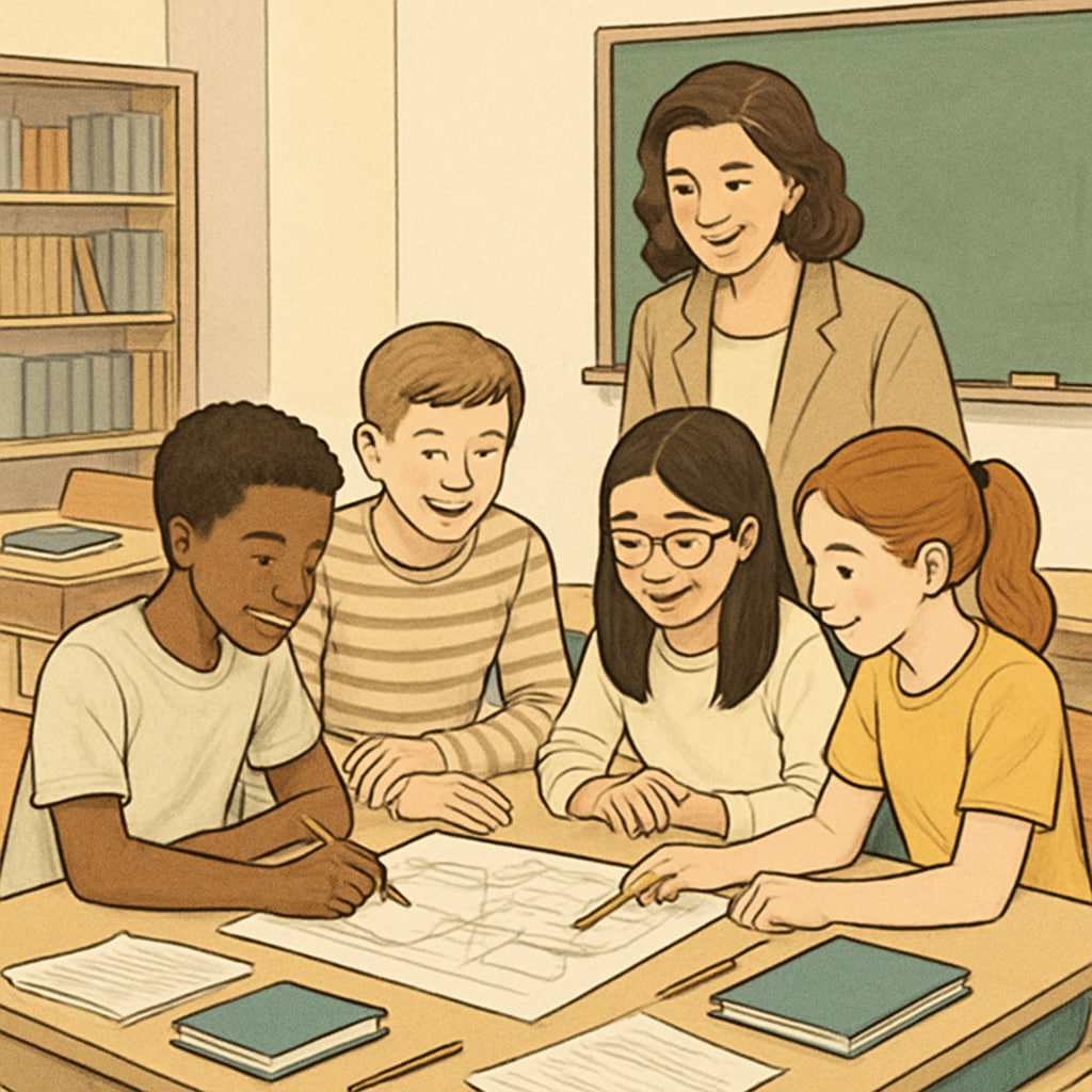 A classroom with diverse students participating in collaborative learning, representing UK education reentry options.