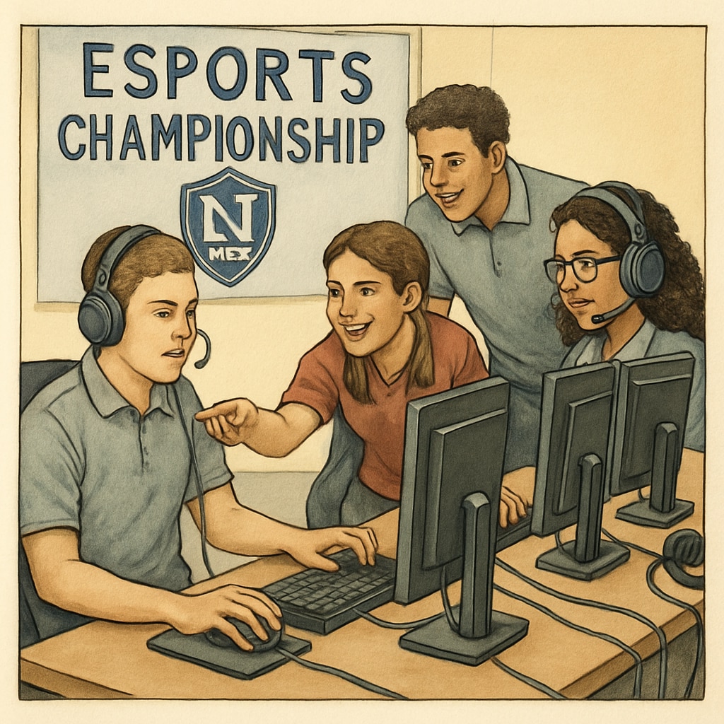 Students participating in an esports championship organized by NASEF, demonstrating teamwork and focus. Students competing in a NASEF esports championship, exemplifying collaboration and focus.