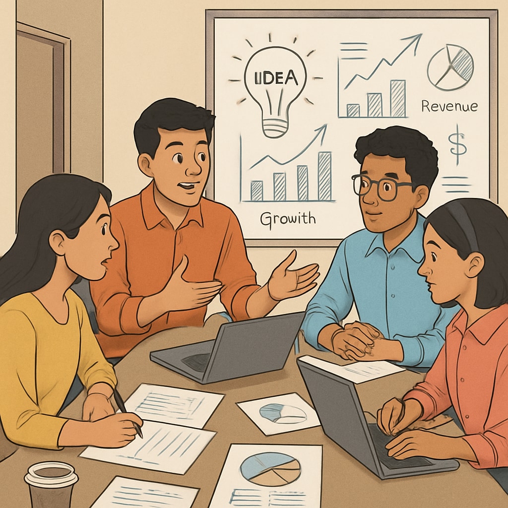 A group of young entrepreneurs in a developing country brainstorming ideas for a financial startup. Young entrepreneurs in a developing country discussing ideas for a financial startup.